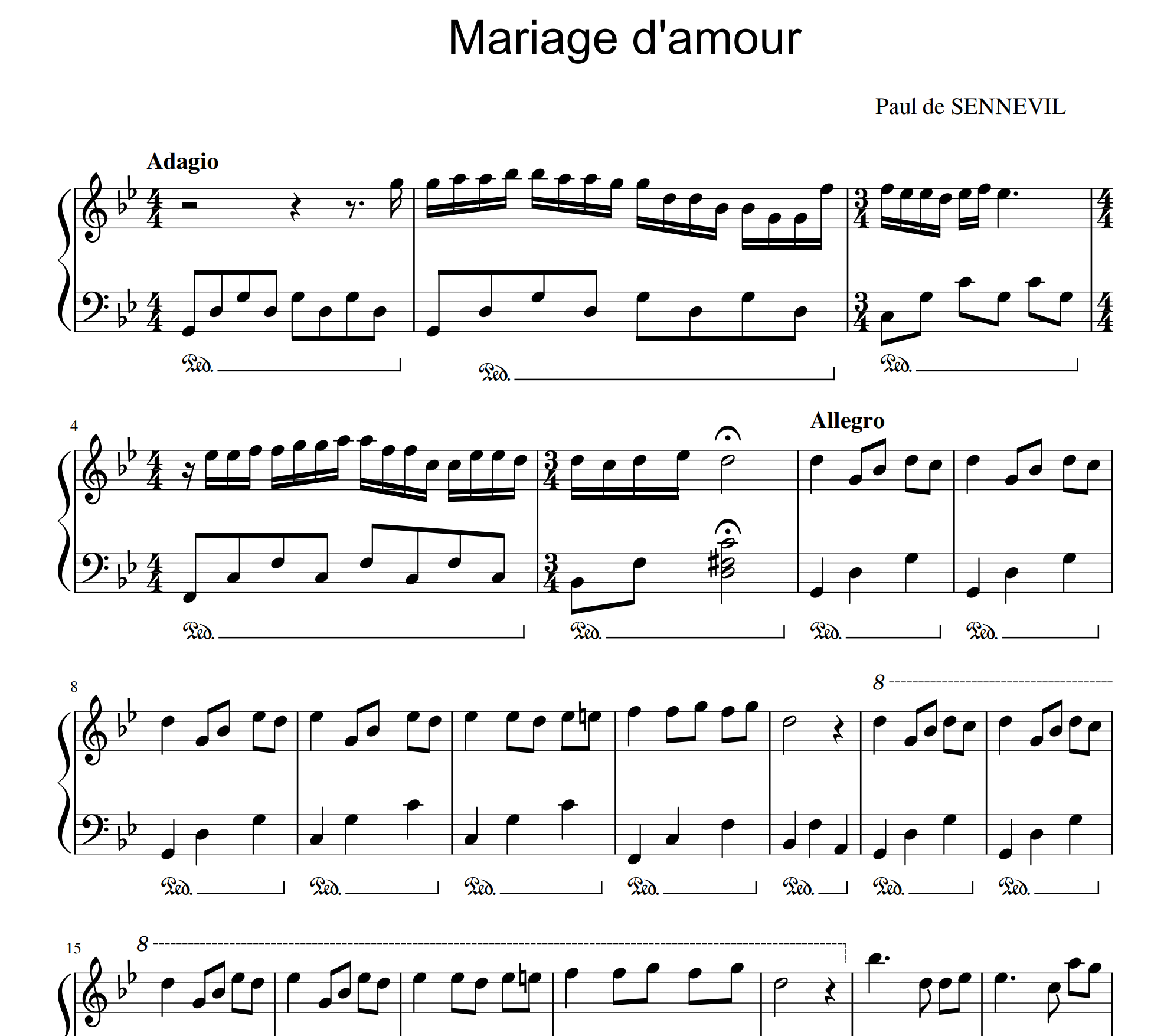 Mariage d'amour sheet music for piano easy